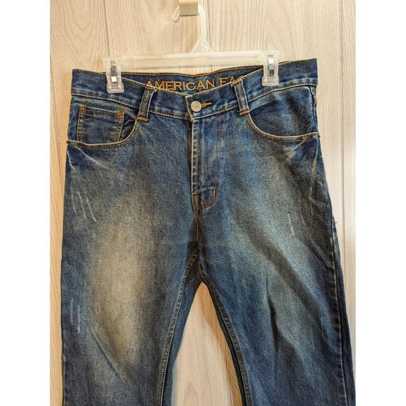 American Eagle Low Rise Boot Bootcut Denim Jeans Dark Mens Size 33/24 ALTERED - Picture 2 of 11